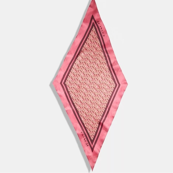 Coach Stacked Coach Print Silk Diamond Scarf Rouge NWT - Picture 1 of 3